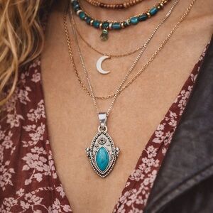 ✨ ✨ Sterling Silver Turquoise Pendant Necklace – Boho Western Statement ✨